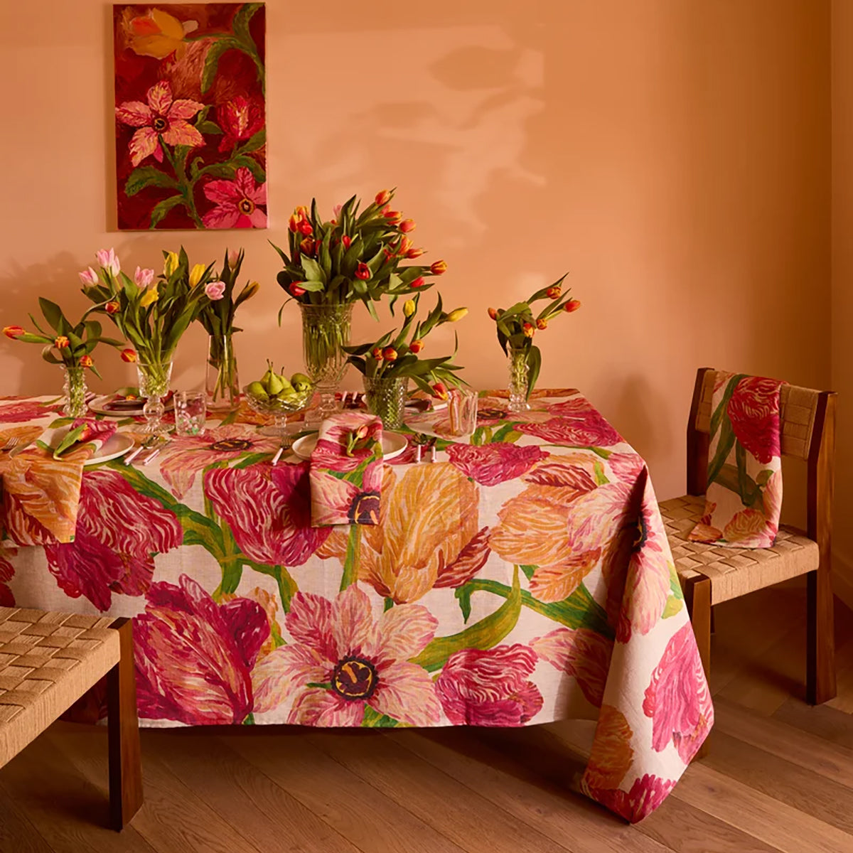 Tulip Multi Medium Linen Tablecloth