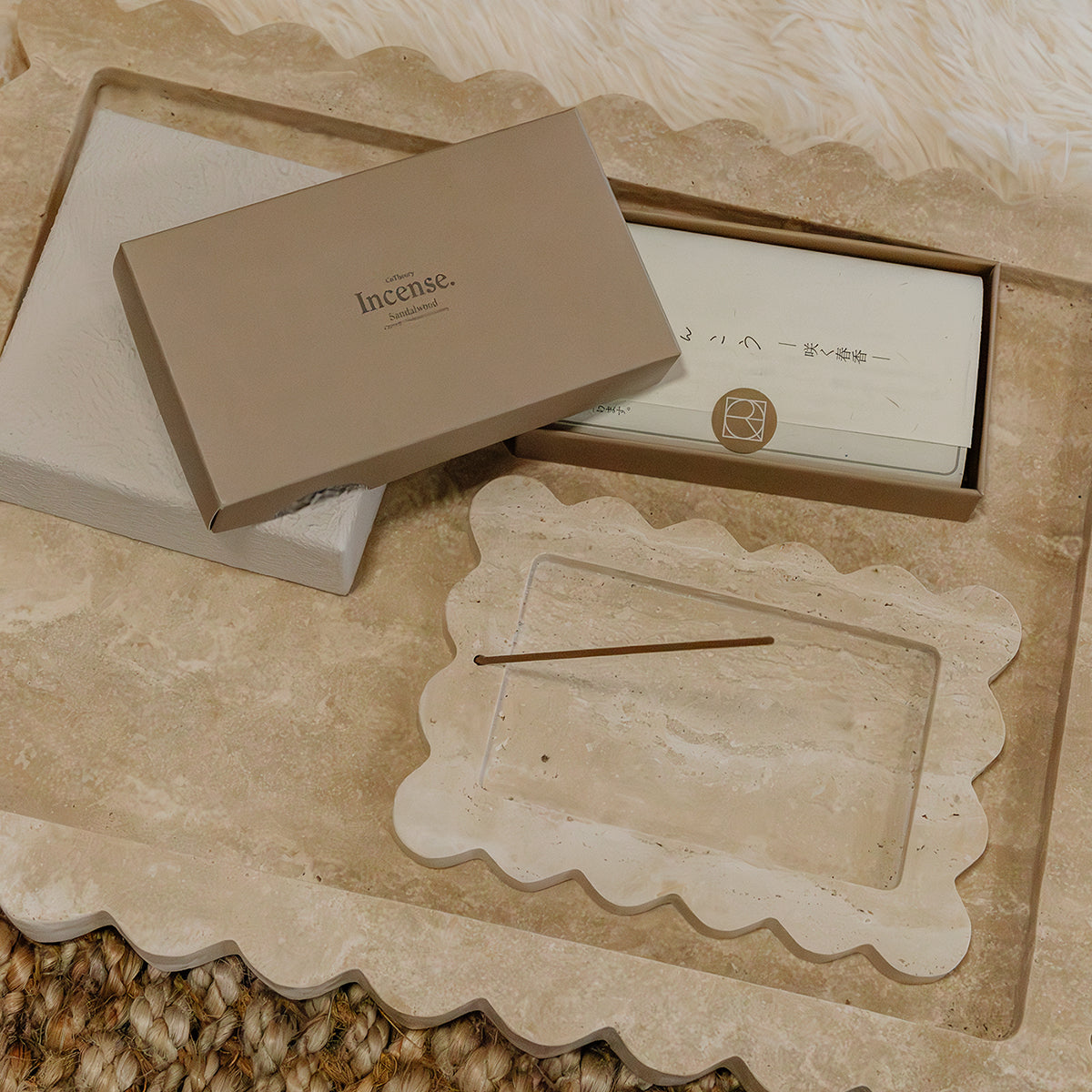 Palazzo Scalloped Tray Large Beige Travertine