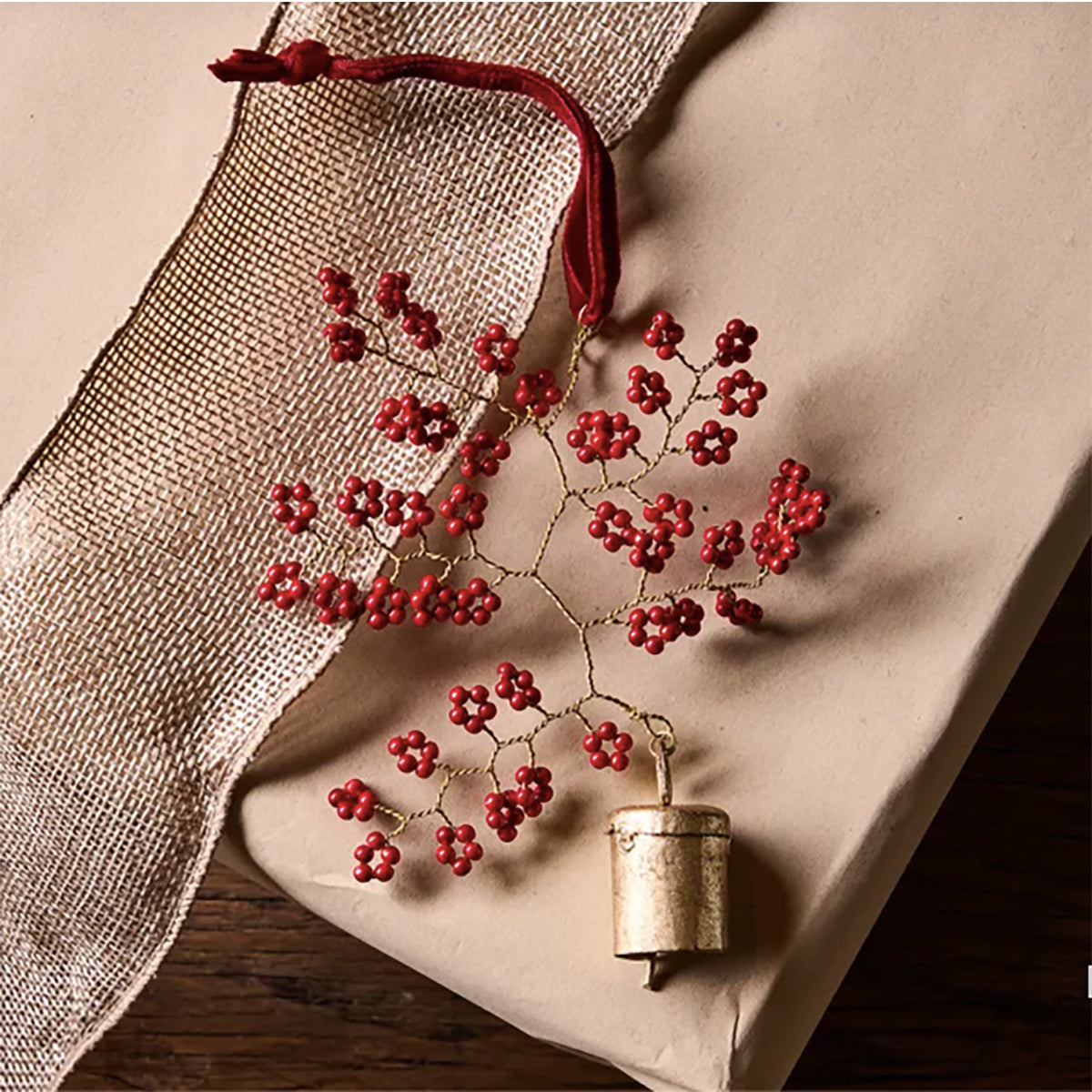 Hanging Beaded Bell Red