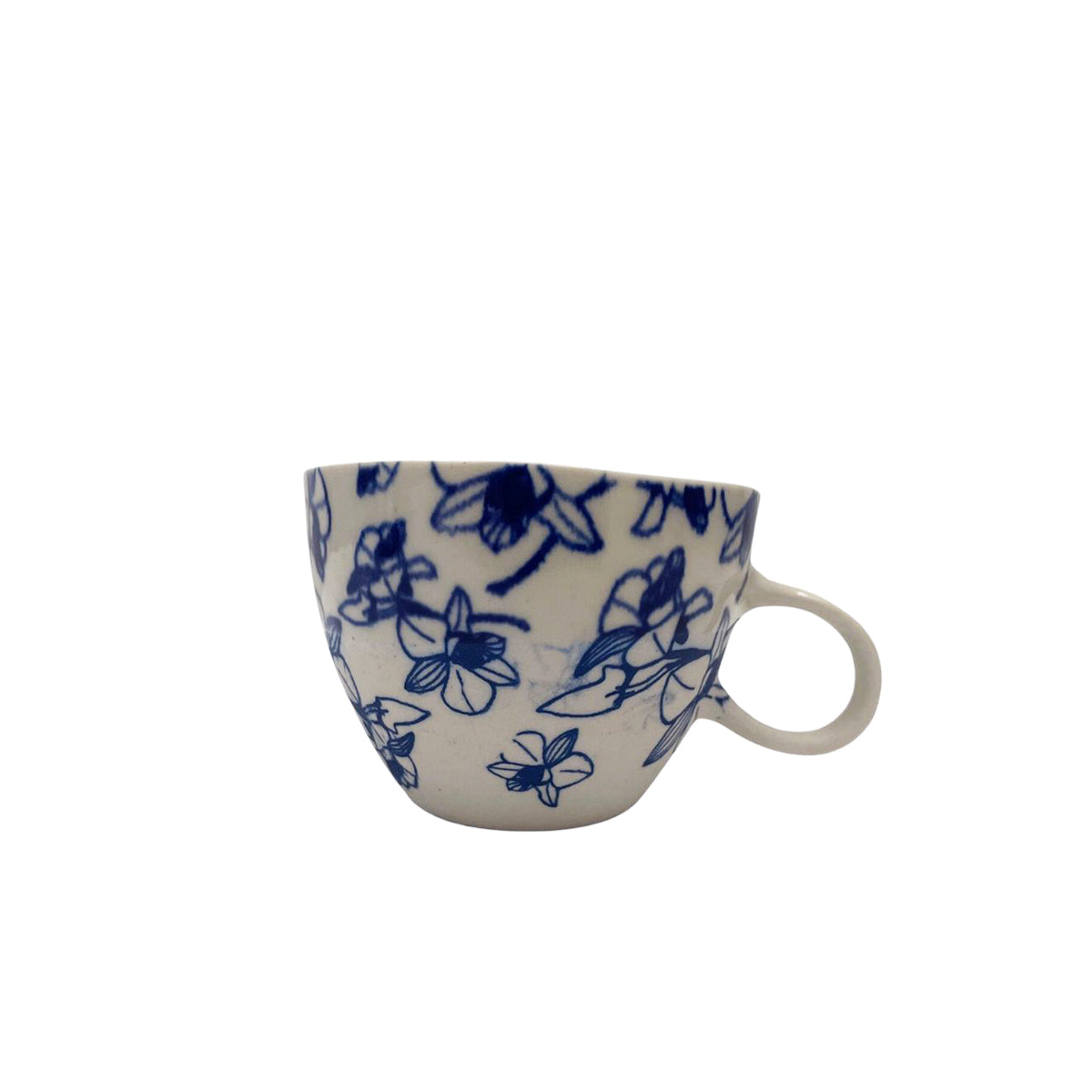 Floral Blue Cappuccino Cup Large With Handle