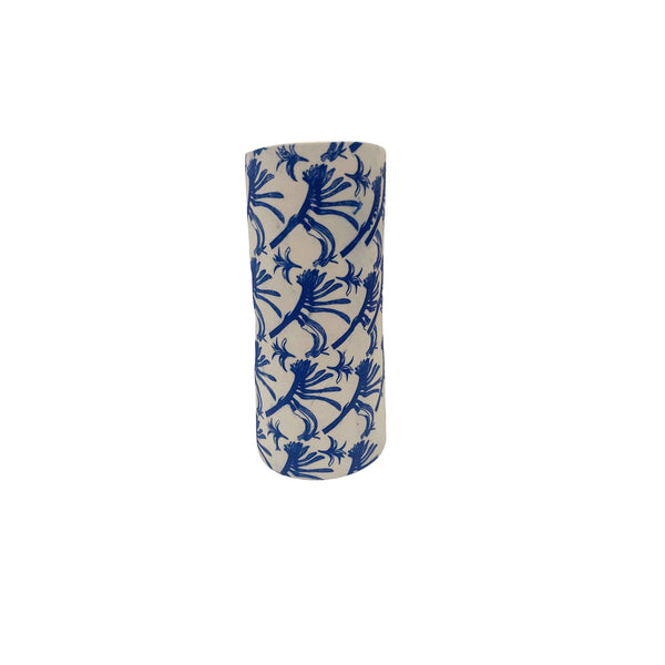 Floral Blue Cylinder Vase Large