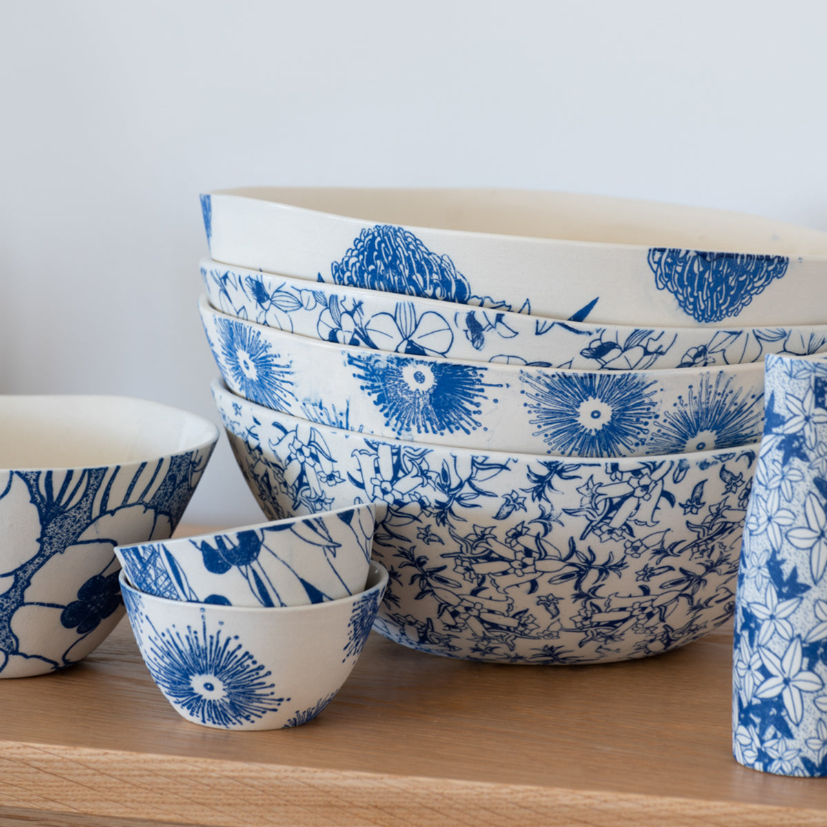 Floral Blue Salad Bowl
