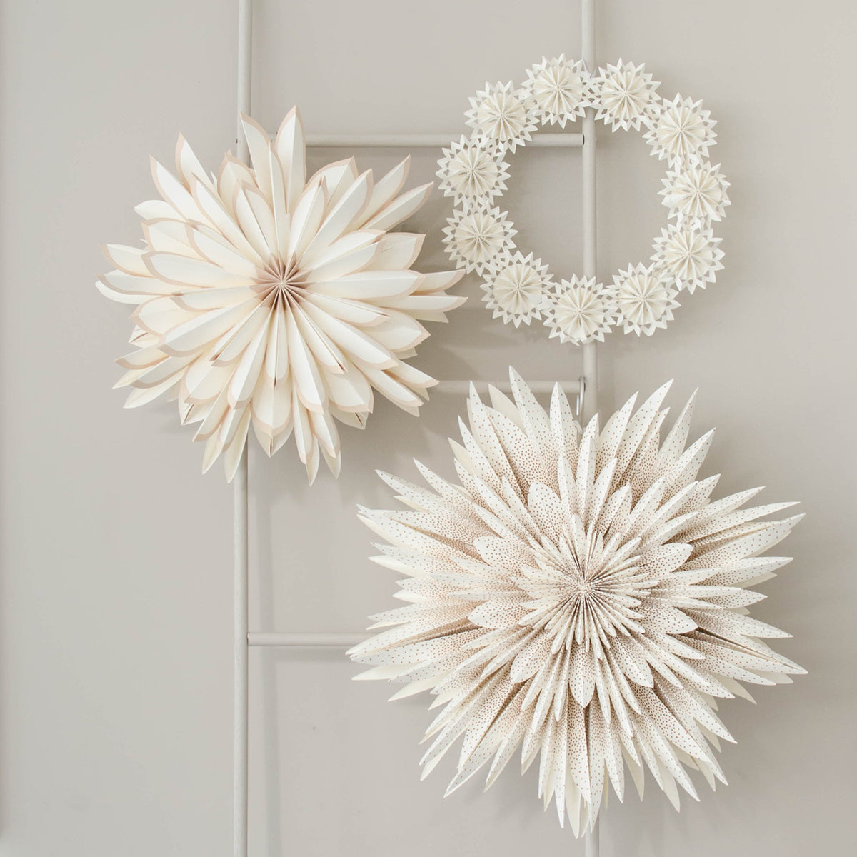 White Hanging Paper Wreath 43cm