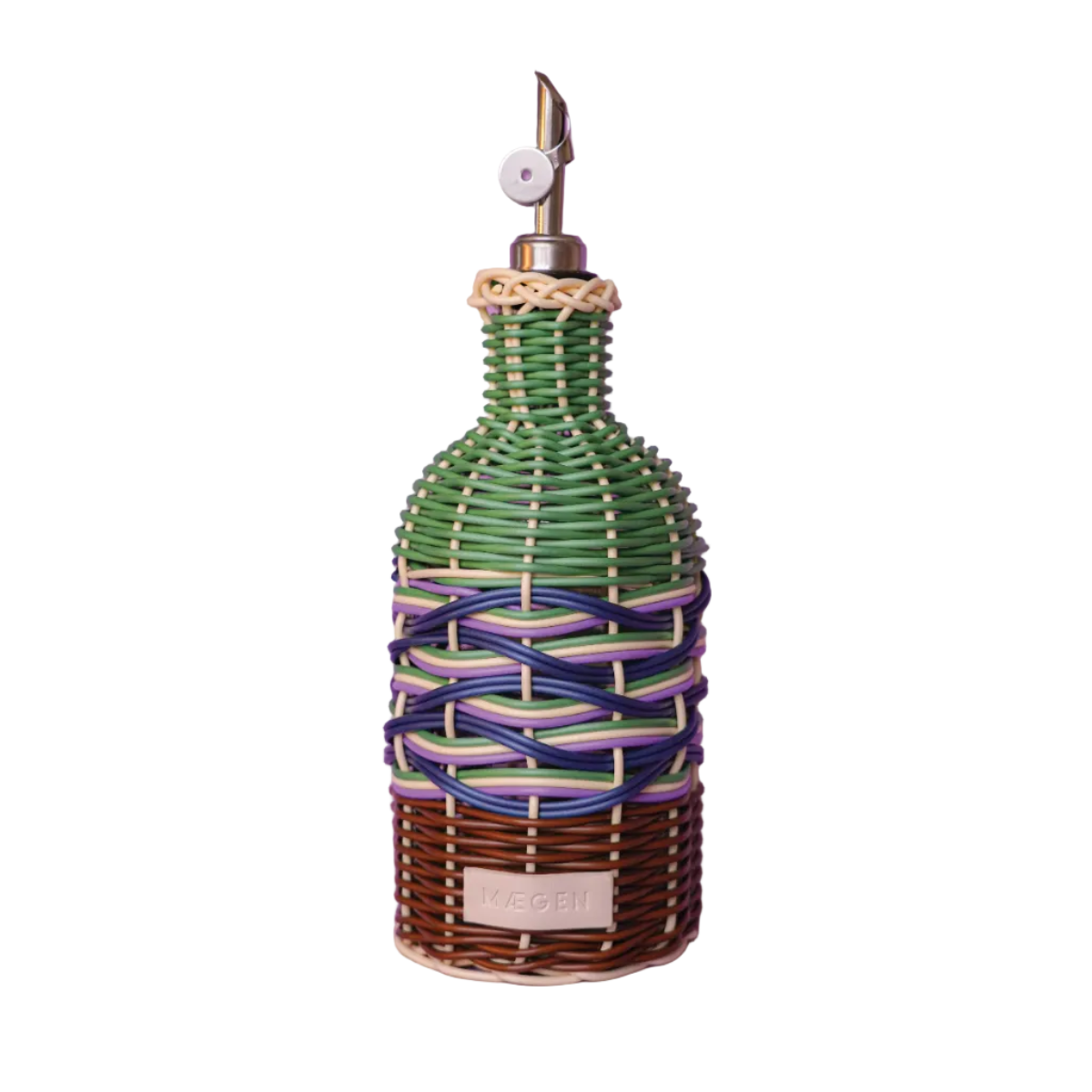 Decorative oil bottle with woven design