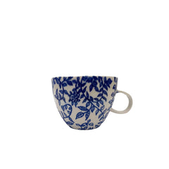 Floral Blue Cappuccino Cup Large With Handle