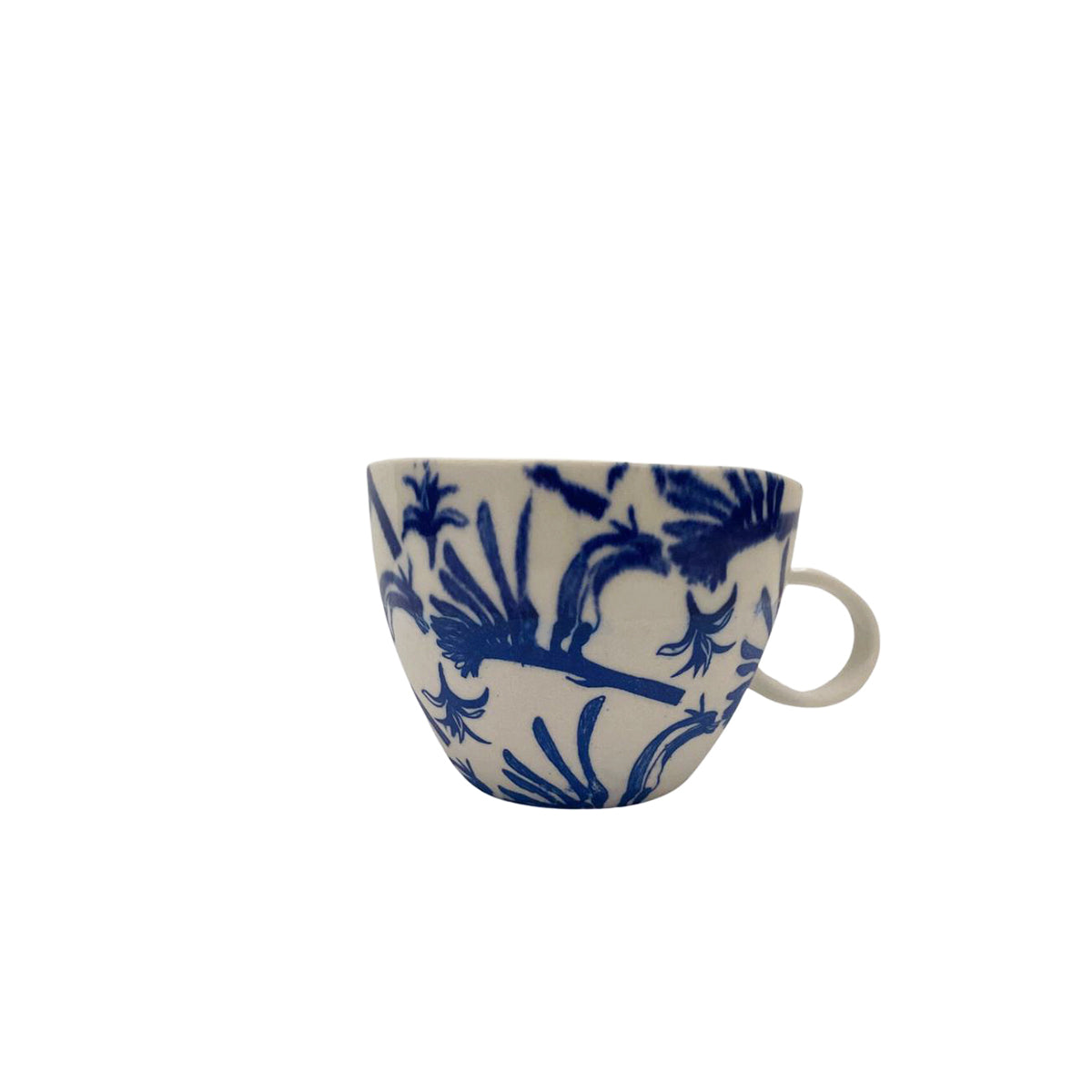 Floral Blue Cappuccino Cup Large With Handle