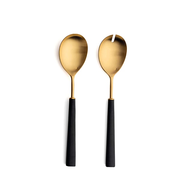 Ebony Black Matt Gold Salad Servers