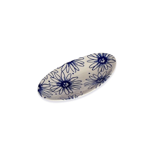 Floral Blue Oval Plate Medium