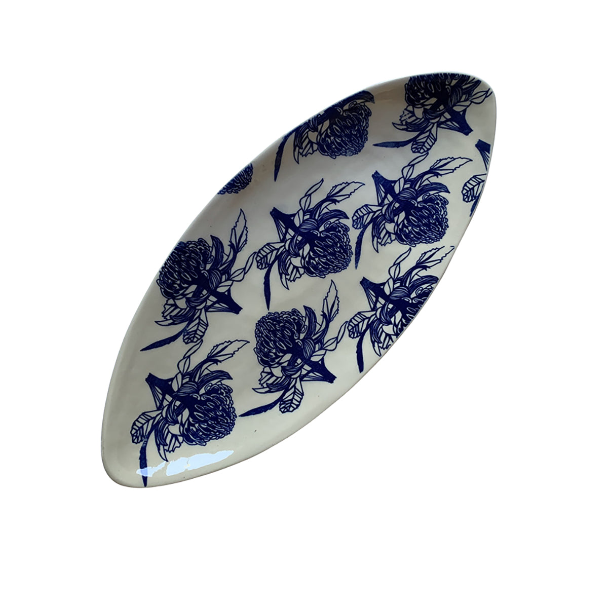 Floral Blue Oval Platter Large