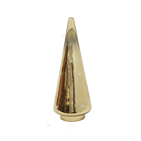 Gold Etched Star Glass LED Cone Tree Large