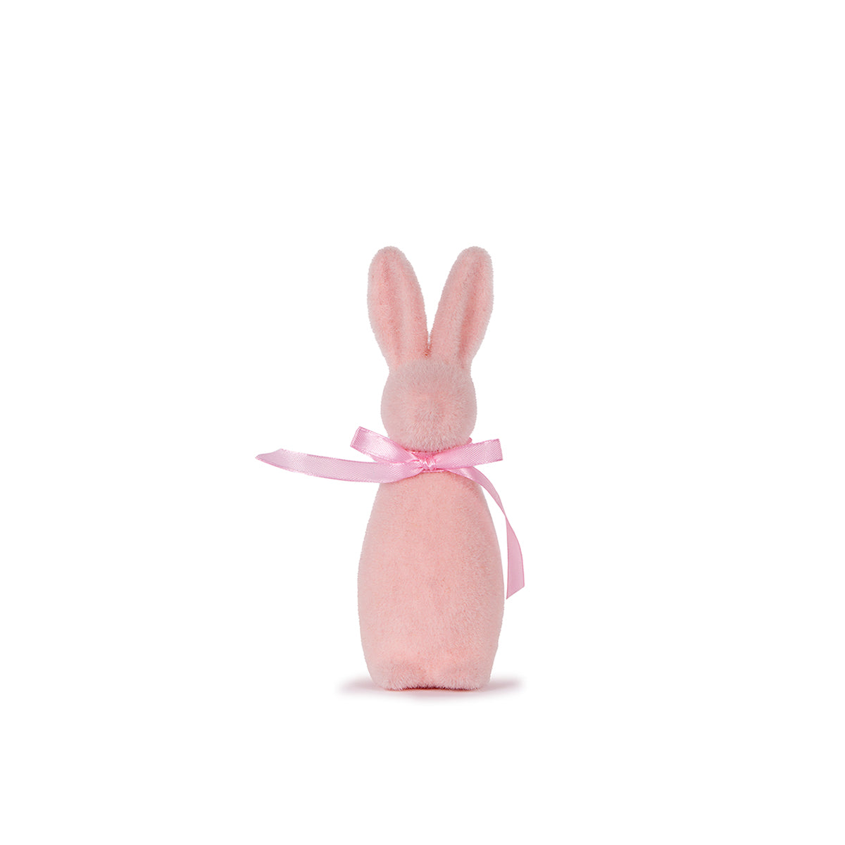 Flocked Rabbit with Bow Pink Mini