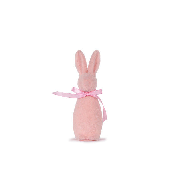 Flocked Rabbit with Bow Pink Mini
