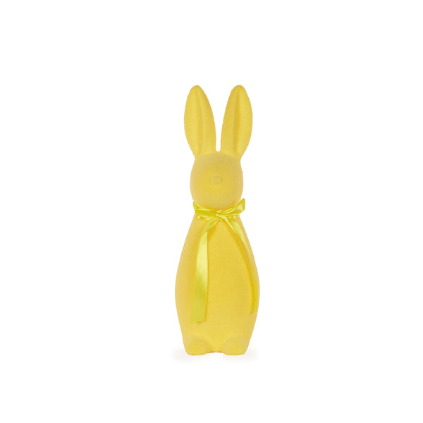 Flocked Rabbit with Bow Yellow Large
