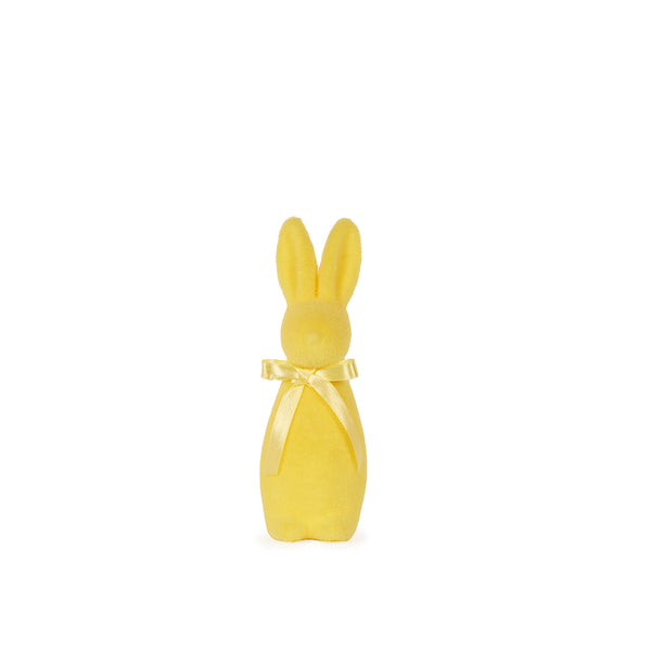 Flocked Rabbit with Bow Yellow Mini