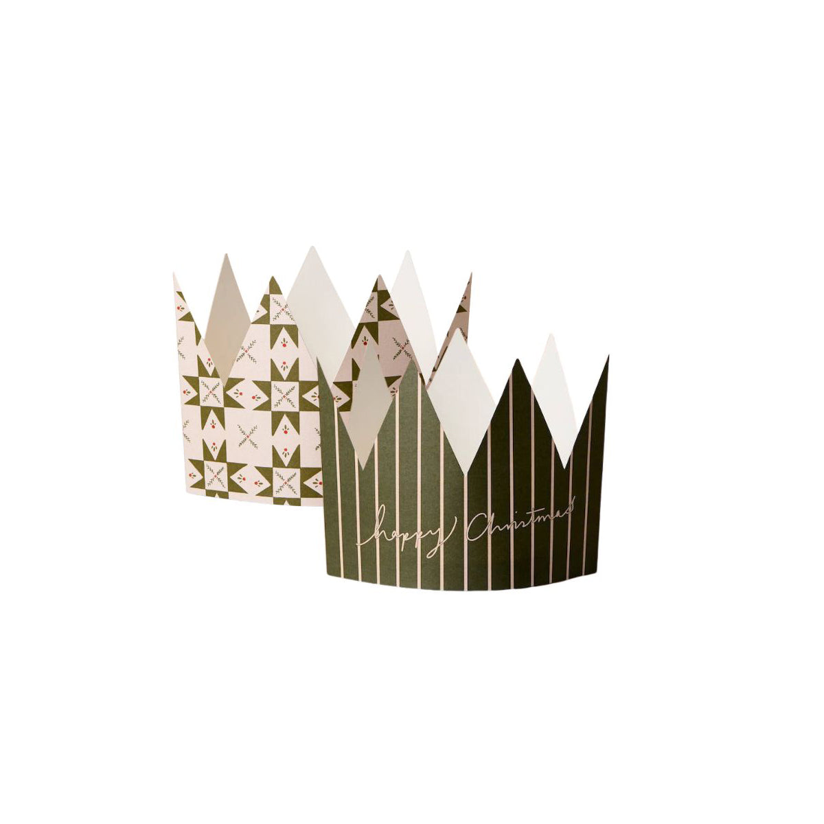 Pack of 6 Green Quilt & Green Happy Christmas Crown Cards