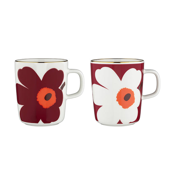 Juhla Unikko Mug Set White/Burgundy/Gold 250ml