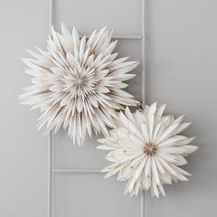 Hanging Paper Snowflake White/Flaxseed Edge 50cm