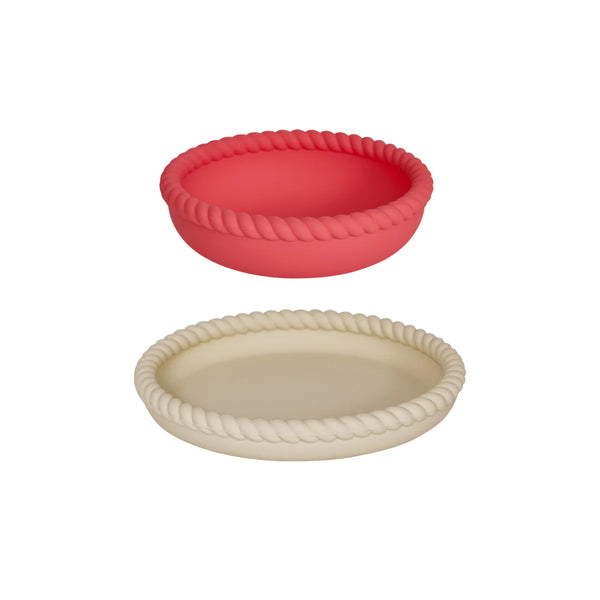 Mellow Plate and Bowl Set Vanilla/Cherry