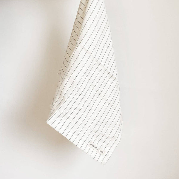 Pure French Linen Tea Towel - Olive Stripe