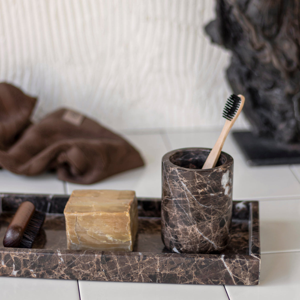 Marble Tooth Brush Holder Brown