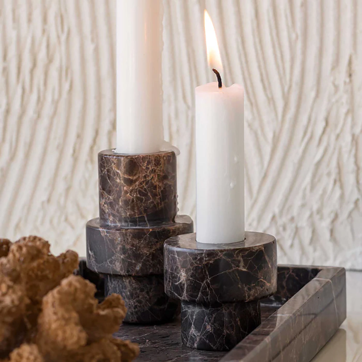 Marble Candle Holder Large Brown