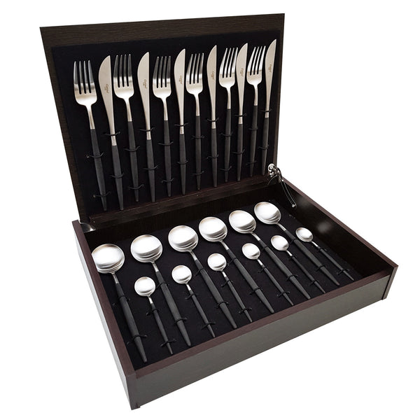 Goa Black & Matte Silver 24pc Cutlery Set