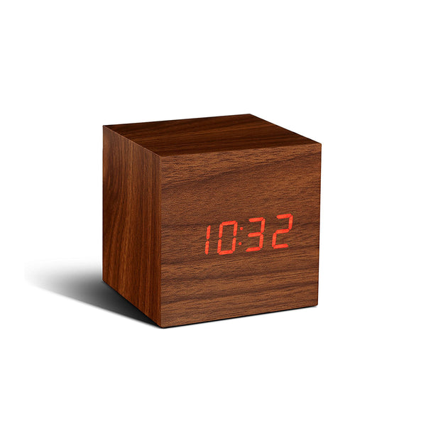 Cube Click Clock Walnut / Red LED