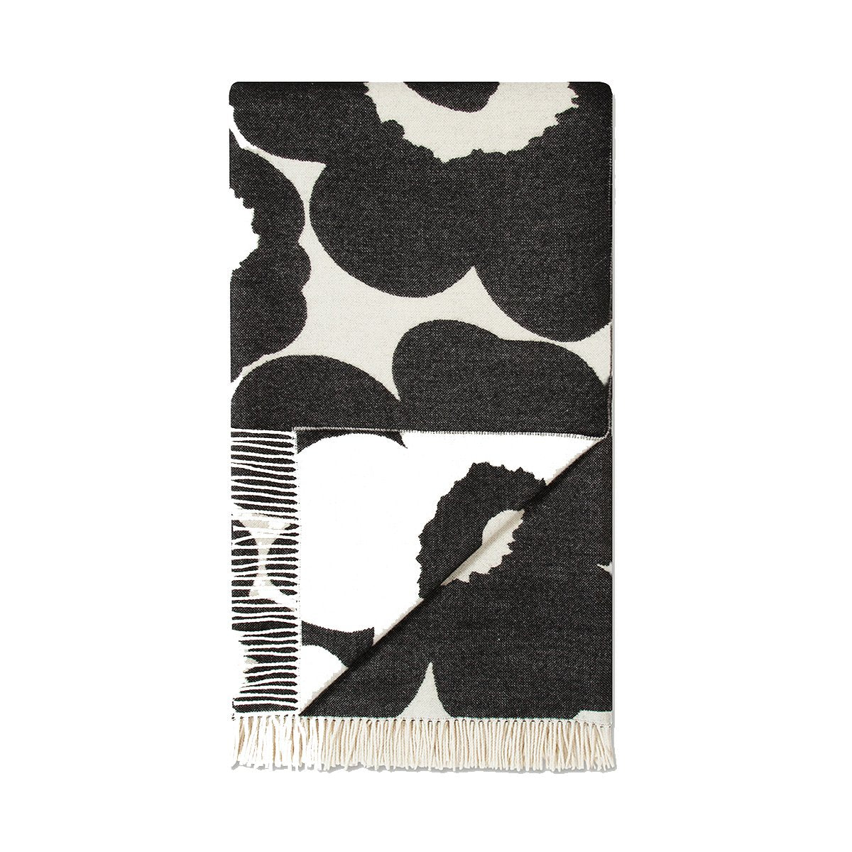 Marimekko Wool Blanket in Grey and Cream Unikko pattern